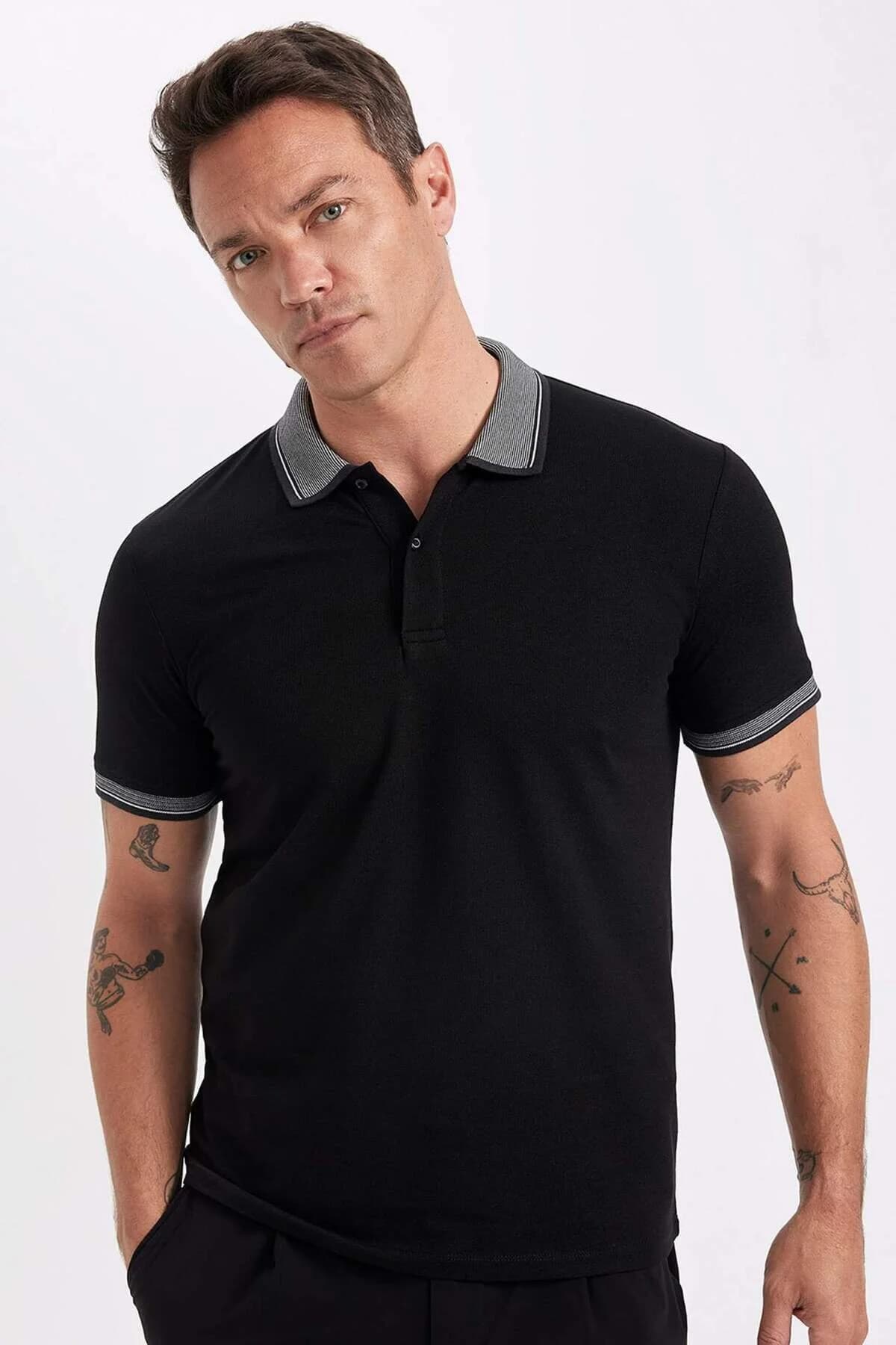 DeFacto siyah slim fit polo yaka tişört